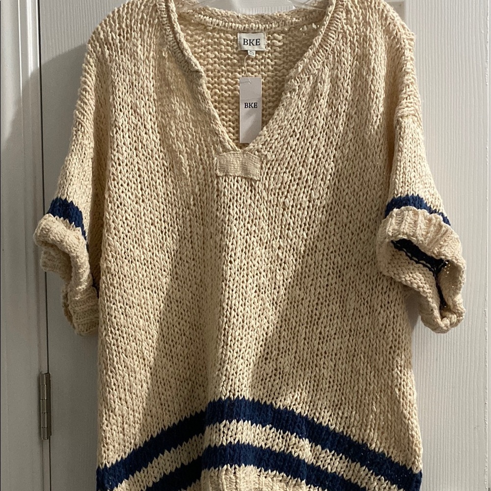 BKE V-Neck Sweater with Navy Stripes